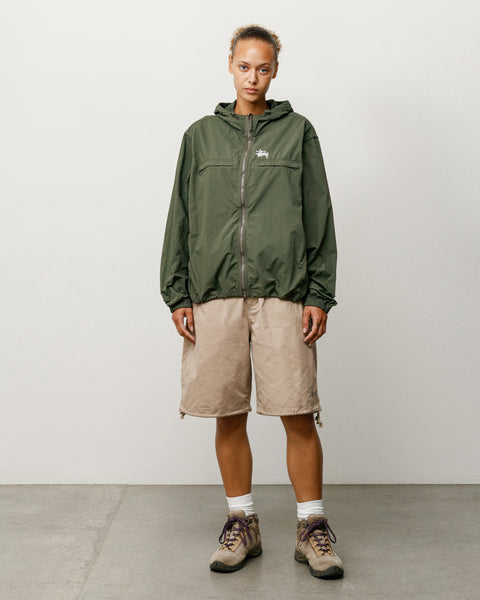 Surplus Short Unisex Regular In Khaki, front view on model