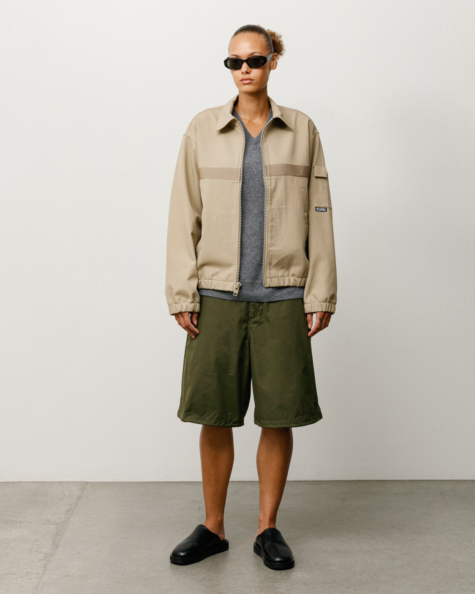 Baggy Olive Knee-Length Shorts On Model With Wide-Leg Silhouette