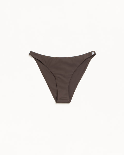 Bikini Bottom Swim in the color Brown featuring a rubberized Stüssy swirly S logo