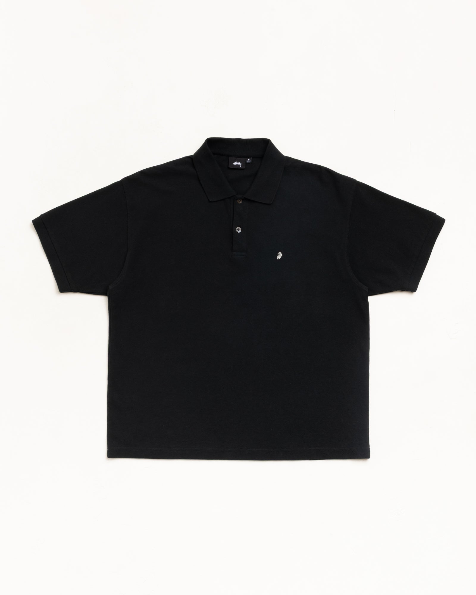 Black Pique Polo Unisex Short Sleeve With Rib Collar And Chest Embroidery