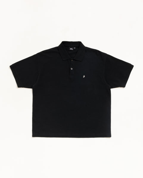 Black Pique Polo Unisex Short Sleeve With Rib Collar And Chest Embroidery