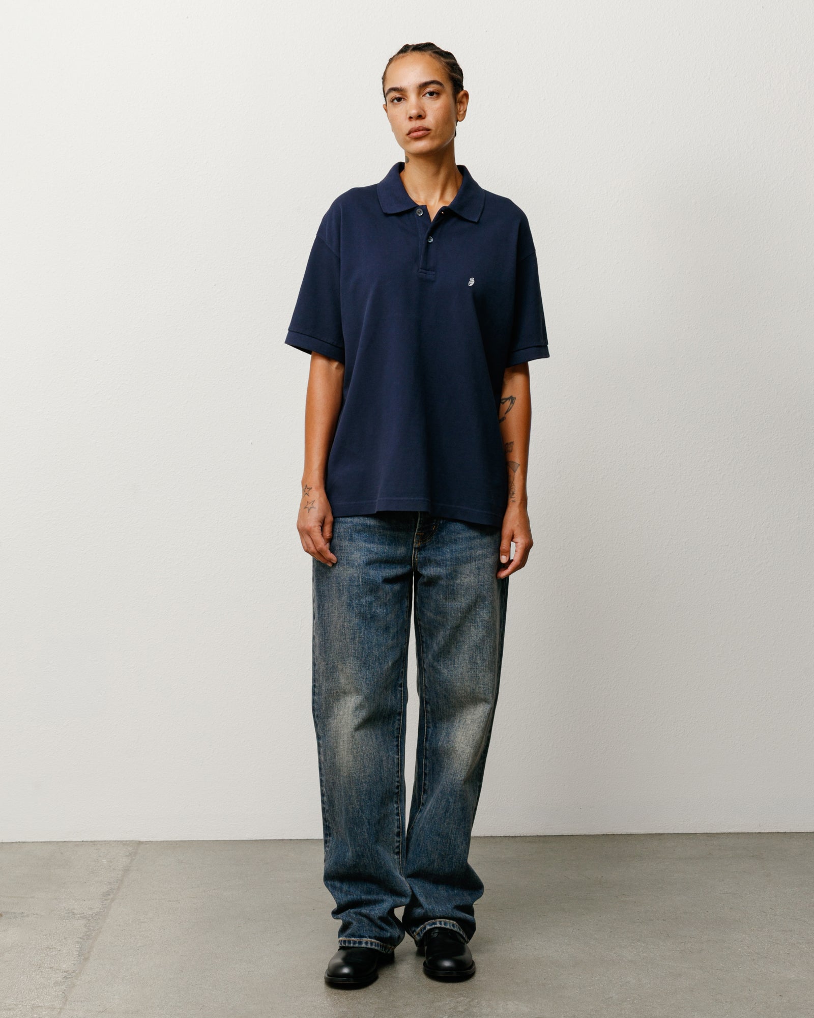 Navy cotton pique polo shirt, short sleeve