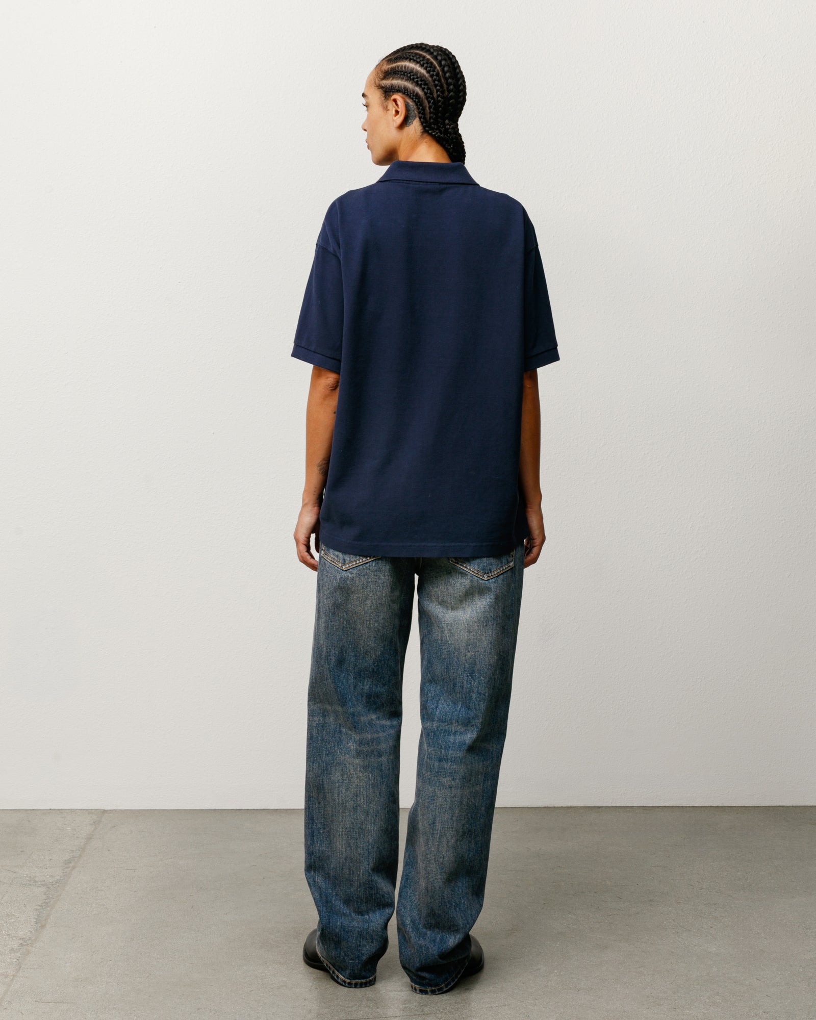 Navy cotton pique polo shirt, short sleeve