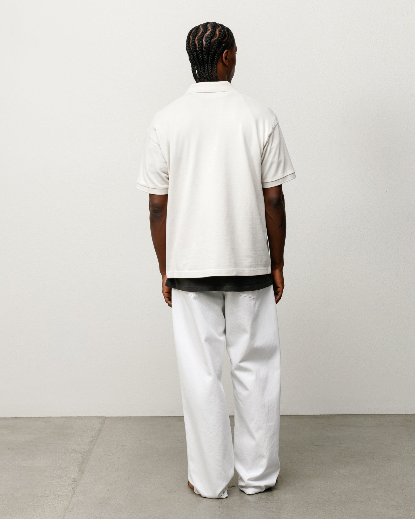 Classic Pique Polo Unisex Short Sleeve In Off White, Back View