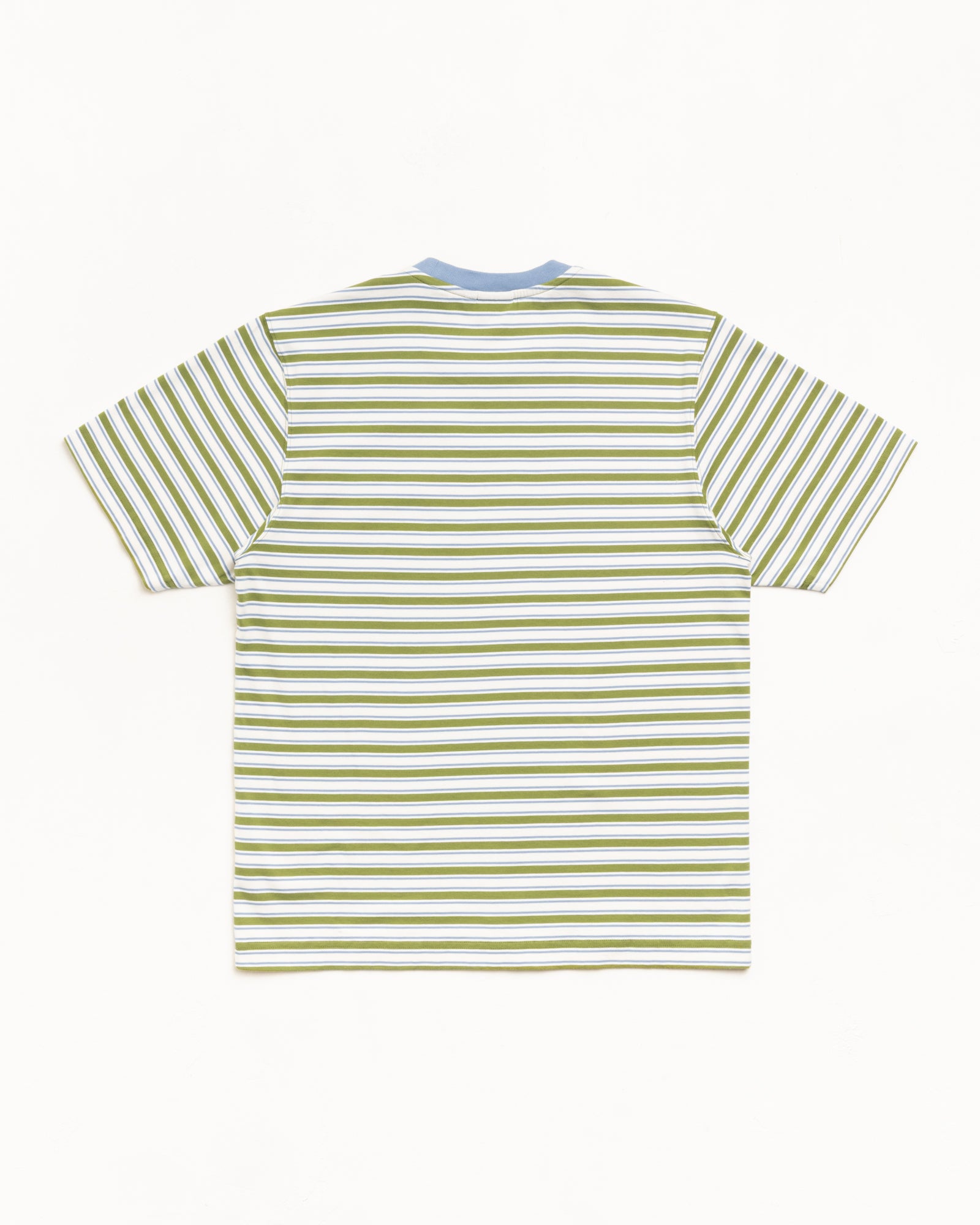 Striped Cotton Knit Tee Short Sleeve Unisex In Moss Green, Back Flat Lay