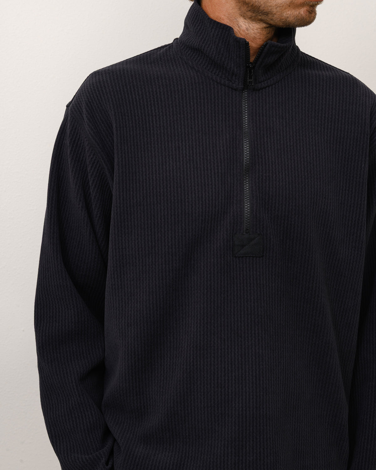 Textured Zip Mock Unisex Long Sleeve In Black
