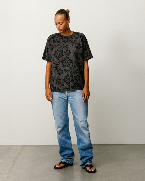 Lazy Floral Tee T-shirt unisexe à manches courtes en noir vintage