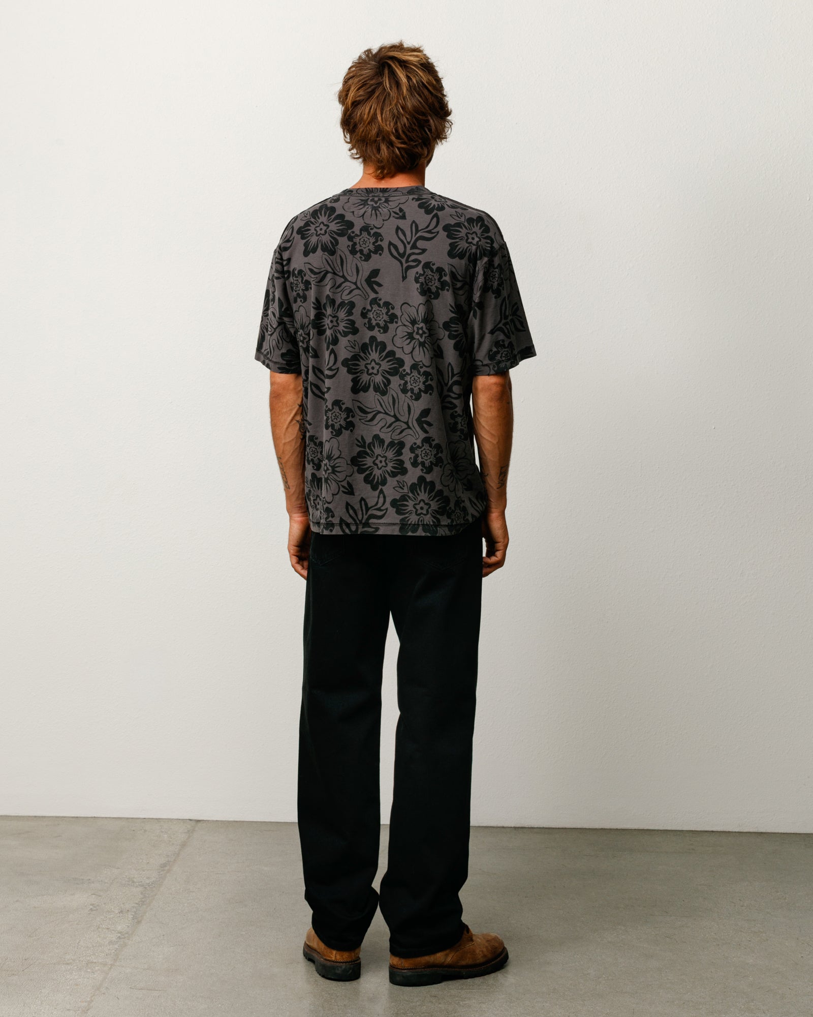 Lazy Ss Tee Floral Print Unisex Short Sleeve In Vintage Black