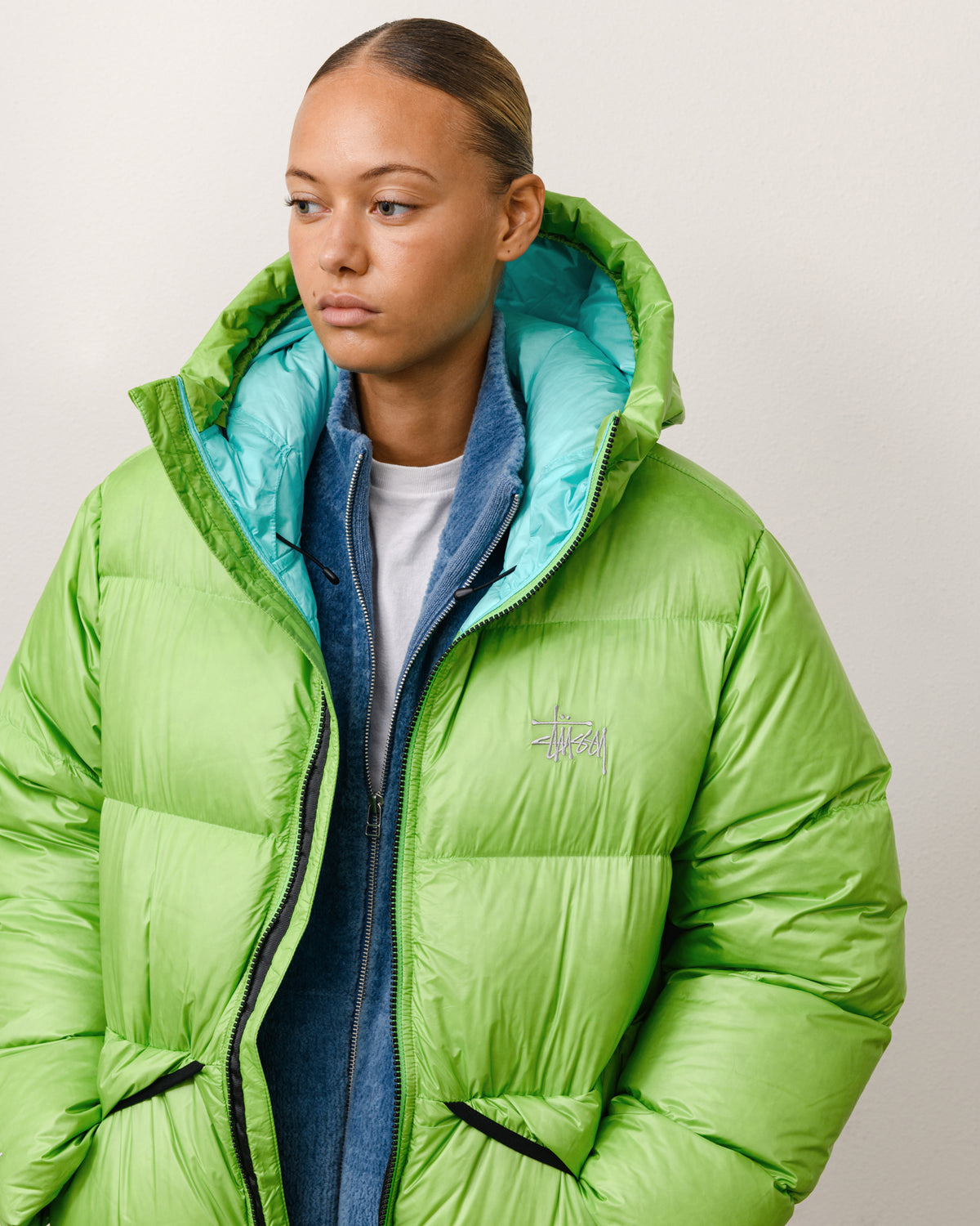 Micro Ripstop Down Parka Unisex Long Sleeve In Kiwi