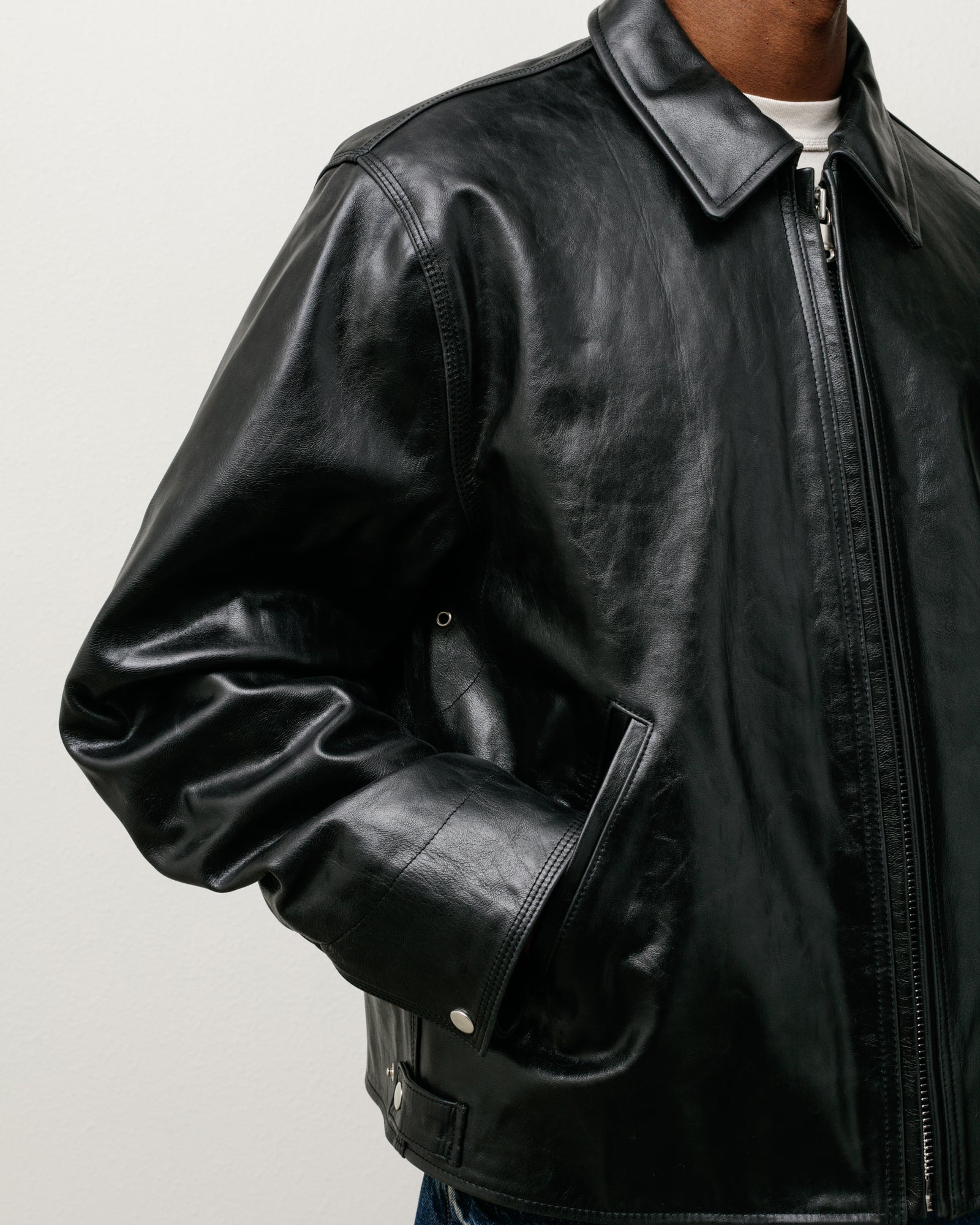 Garage Jacket Leather Mens Long Sleeve In Black