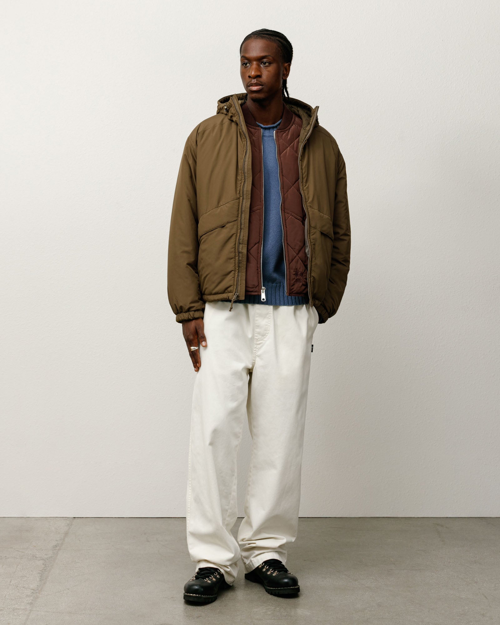 Insulated Hooded Jacket Mens Long Sleeve In Olive