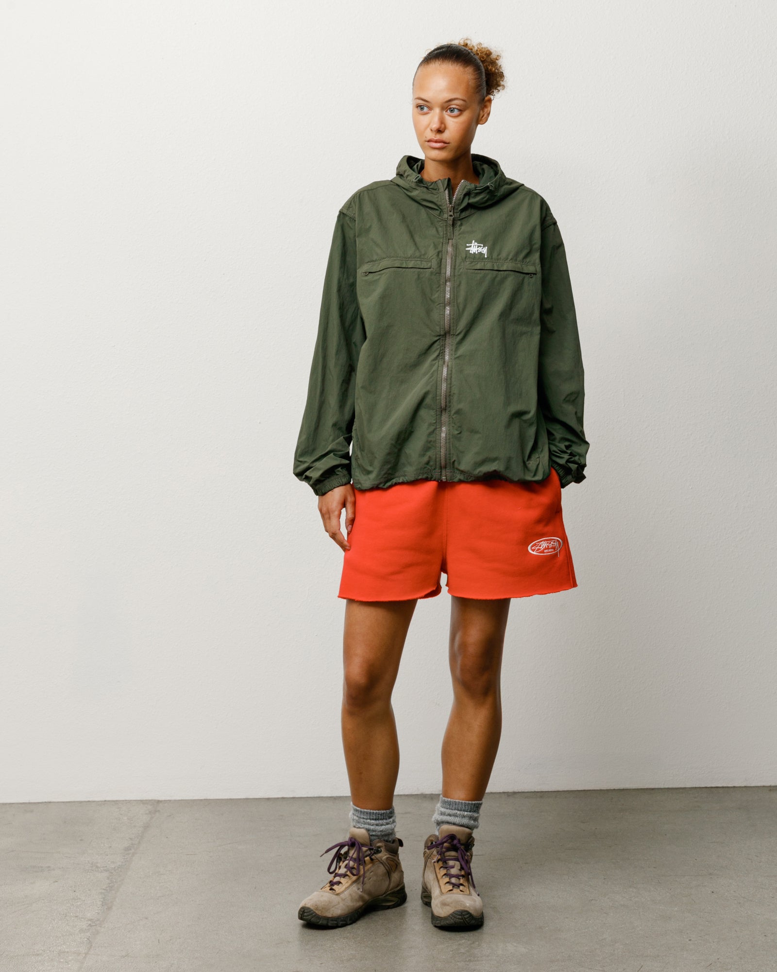 Lightweight Hooded Jacket Unisex Long Sleeve In Olive
