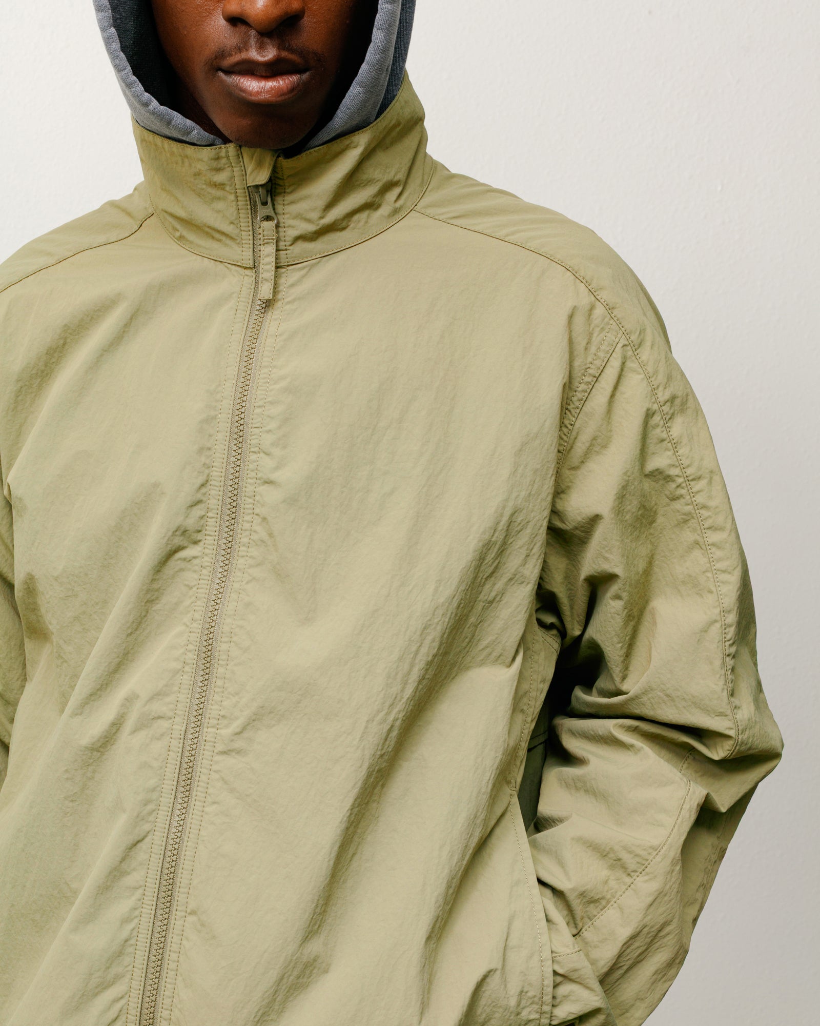 Lightweight Mock Jacket Unisex Long Sleeve In Khaki