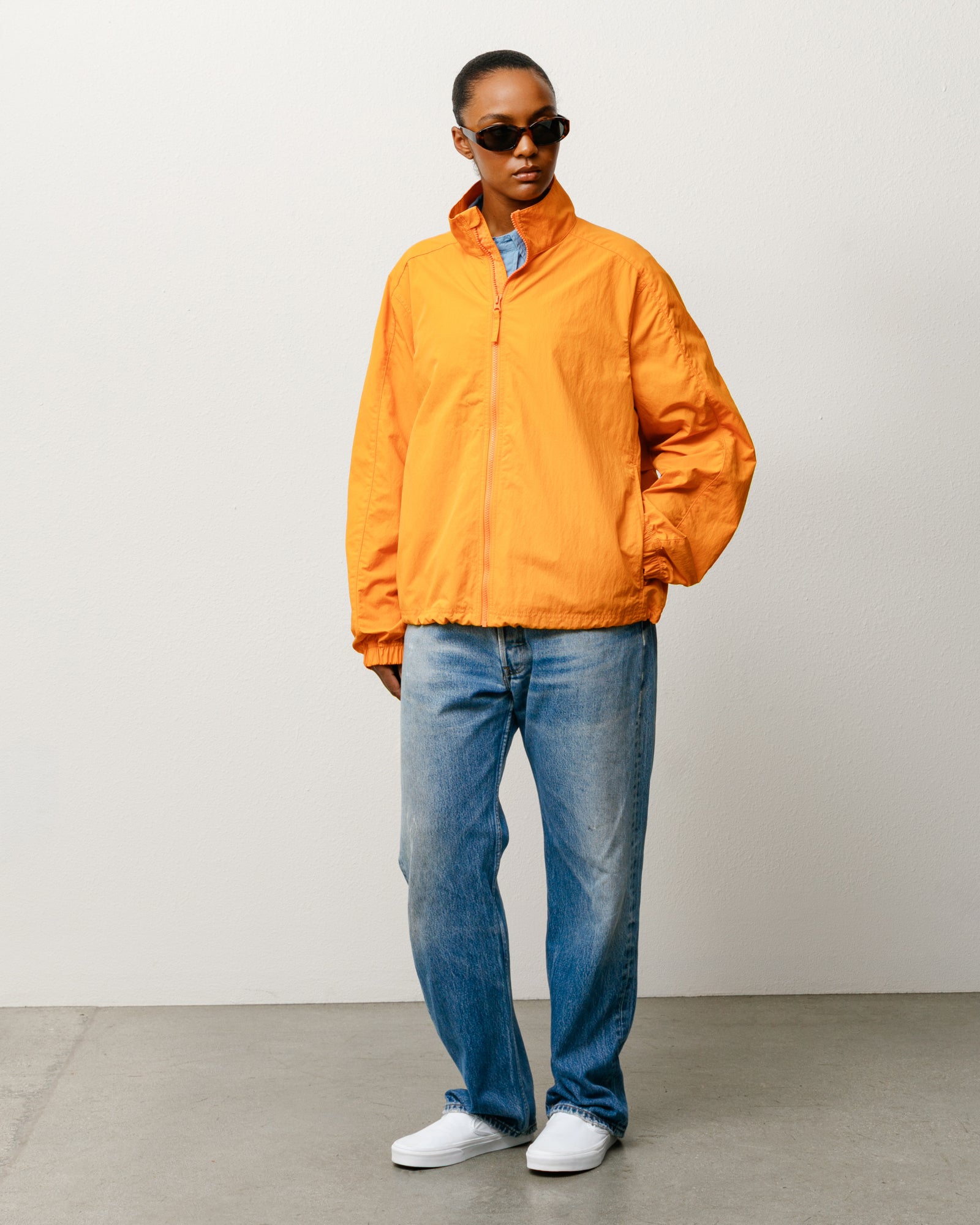 Lightweight Mock Jacket Unisex Long Sleeve In Orange