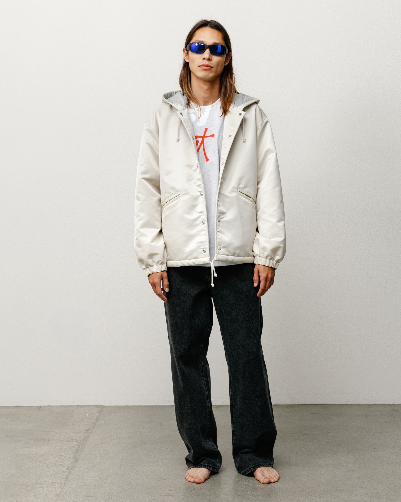 Hooded Coaches Jacket Unisex Long Sleeve In Bone