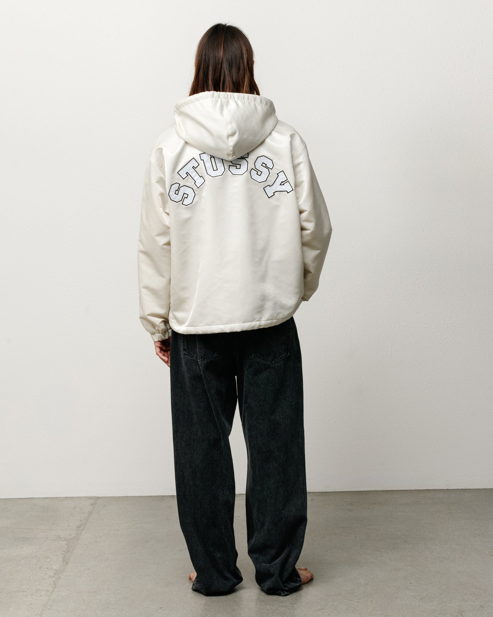 Hooded Coaches Jacket Unisex Long Sleeve In Bone