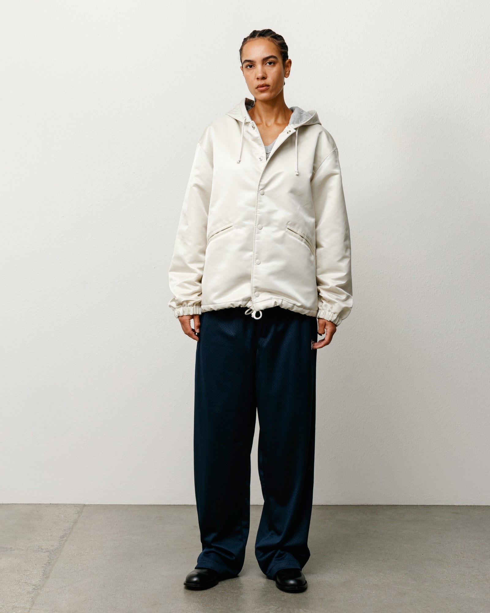 Hooded Coaches Jacket Unisex Long Sleeve In Bone