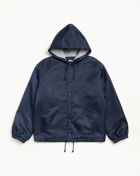 Hooded Coaches Jacket Mens Long Sleeve In Navy