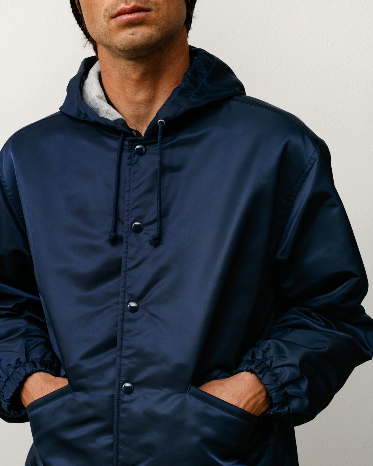 Hooded Coaches Jacket Mens Long Sleeve In Navy