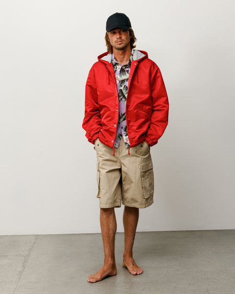 Hooded Coaches Jacket Unisex Long Sleeve In Red