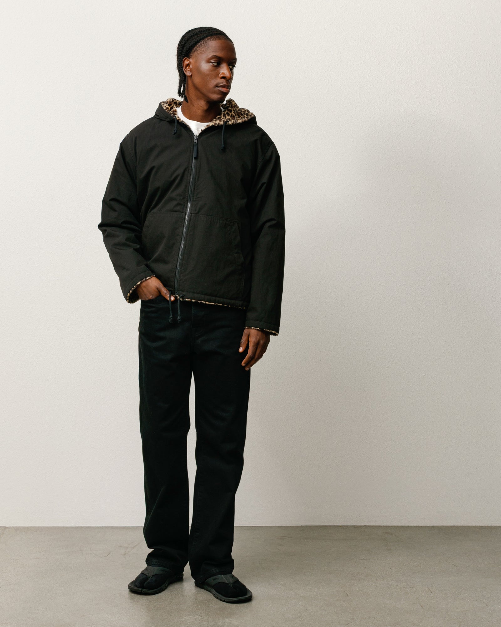 Reversible Hooded Jacket Mens Long Sleeve In Leopard