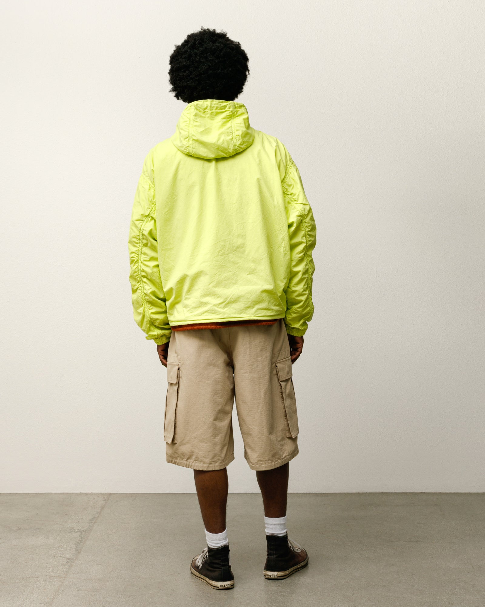 Double Cotton Hooded Jacket Mens Long Sleeve In Lime