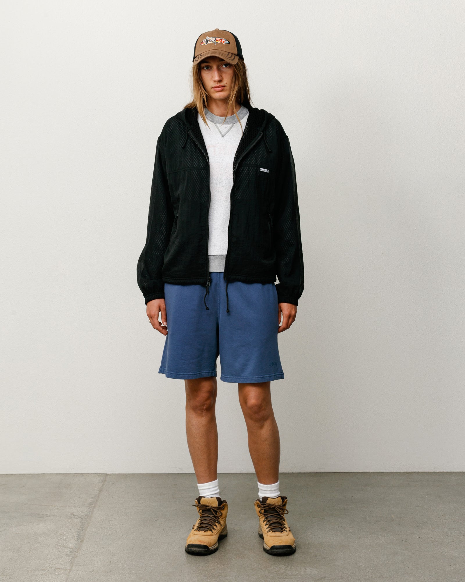 Layered Mesh Hooded Jacket Unisex Long Sleeve In Black
