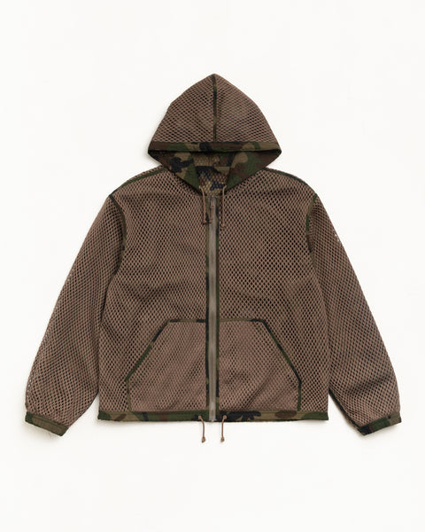 Layered Mesh Hooded Jacket Unisex Long Sleeve In Woodland Camo