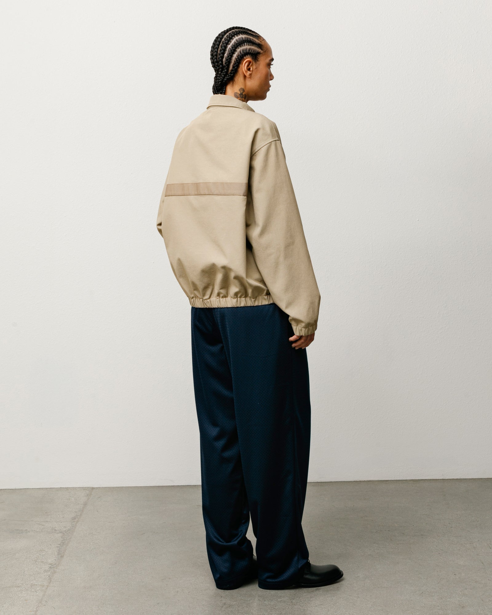 Mechanic Jacket Unisex In Khaki, Back View With Long Sleeves And Elastic Hem Detail