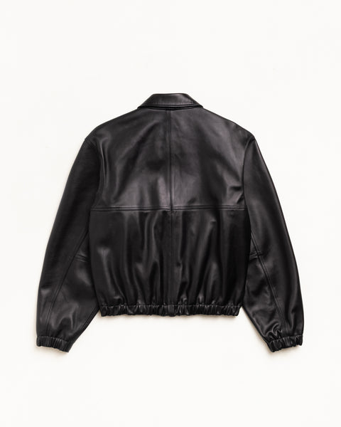 Leather Work Jacket Unisex Long Sleeve In Black
