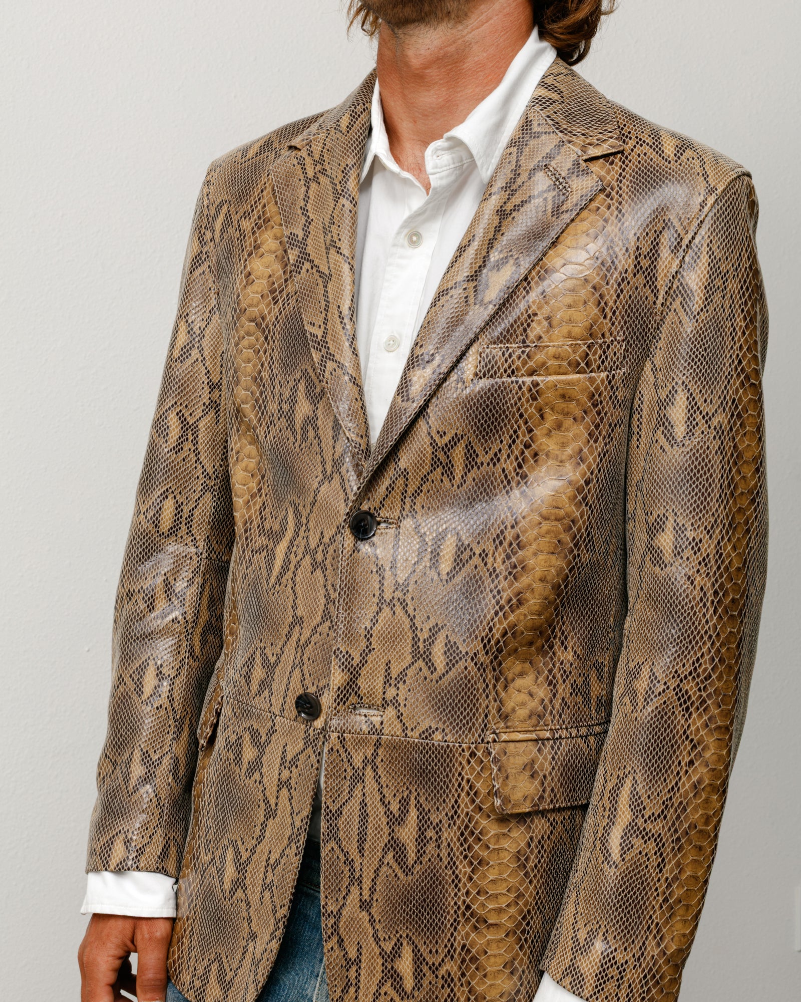 Leather Blazer Snake Unisex Long Sleeve In Snake