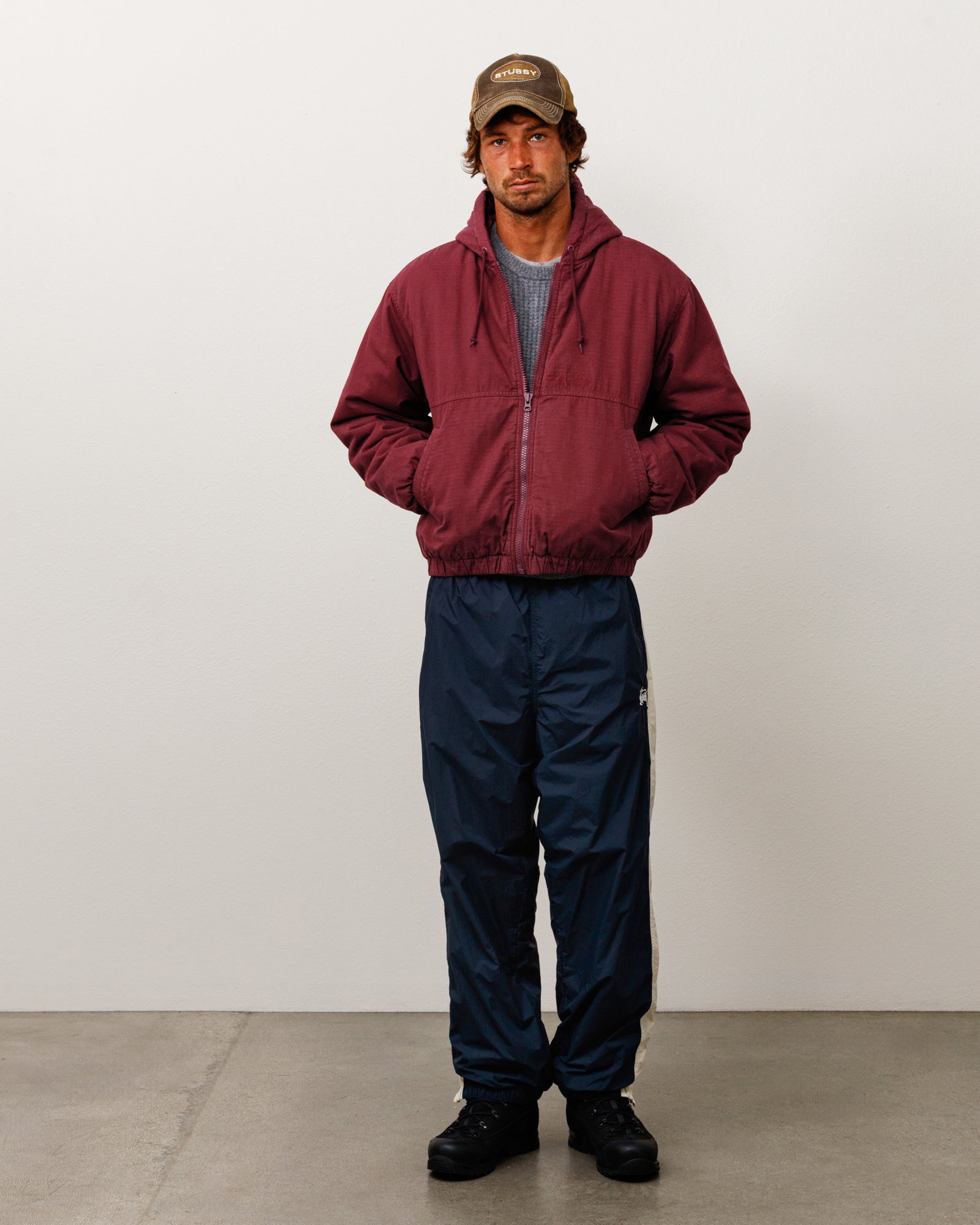 Work Jacket Ripstop Unisex Long Sleeve In Burgundy