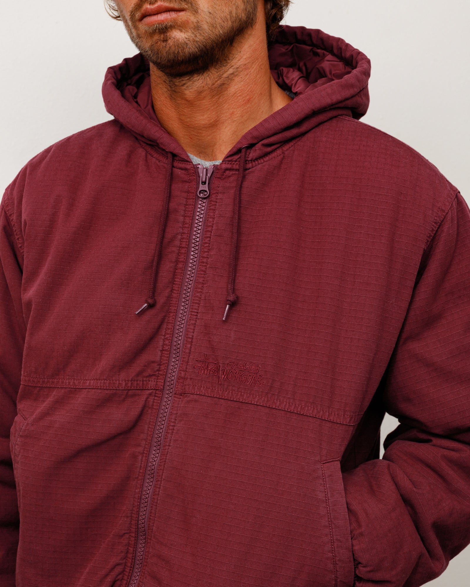 Work Jacket Ripstop Unisex Long Sleeve In Burgundy