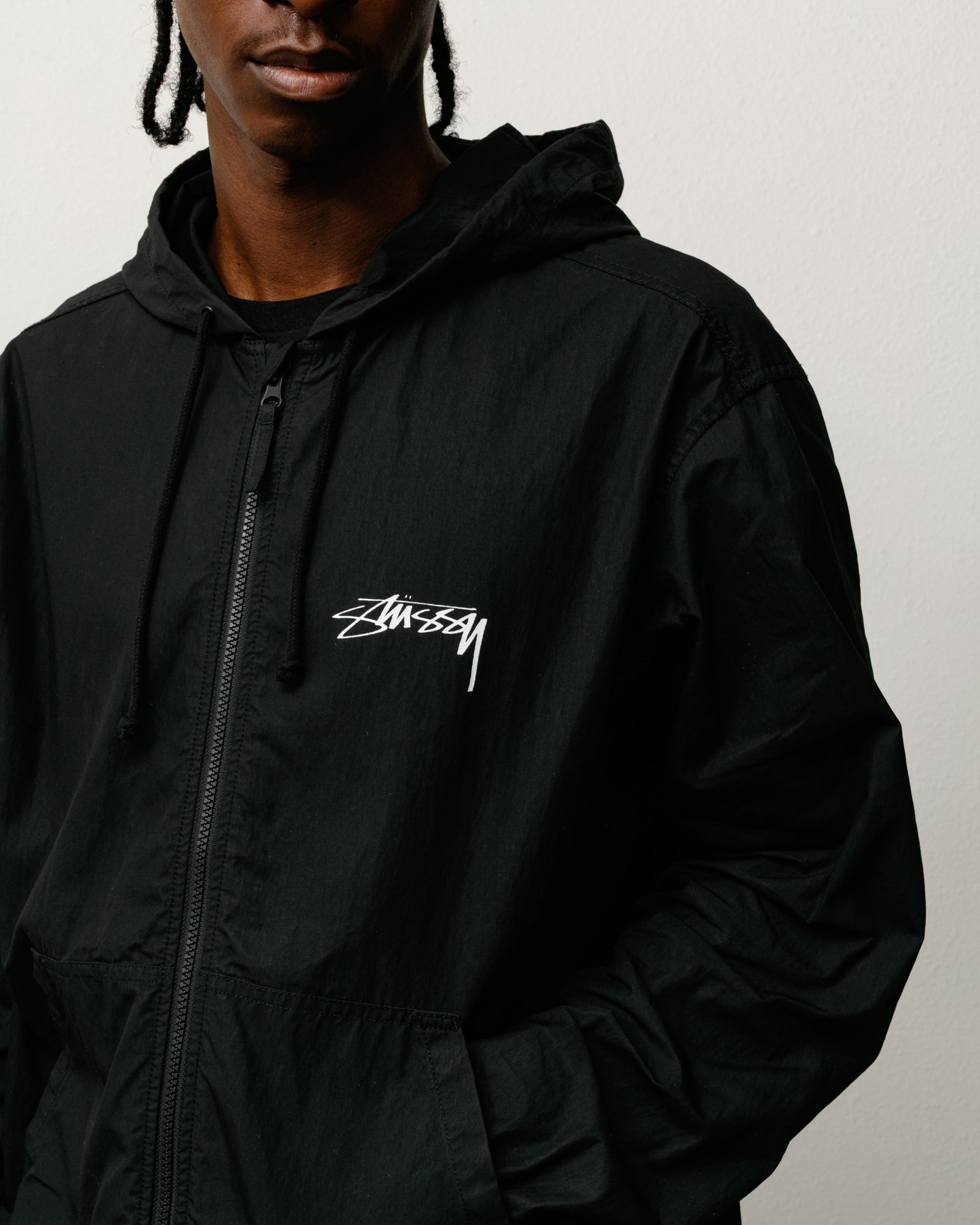 Veste Beach Shell en coton ciré noire avec logo Stüssy