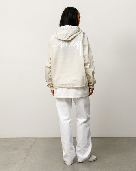 Veste unisexe Stüssy Beach Shell en coton ciré coloris Stone, capuche et logo au dos