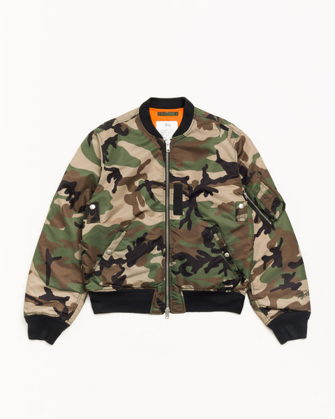 Ma-1 Bomber Unisex Long Sleeve In Woodland Camo