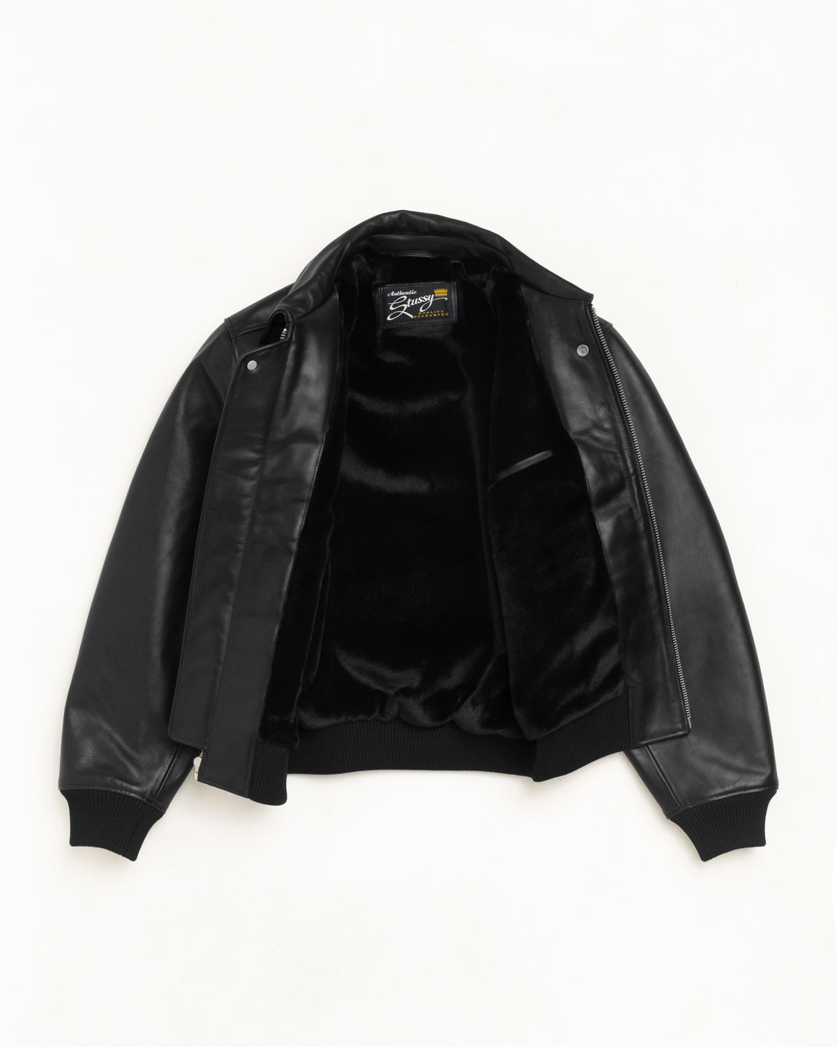 Fur Lined Flight Jacket Unisex Long Sleeve In Black