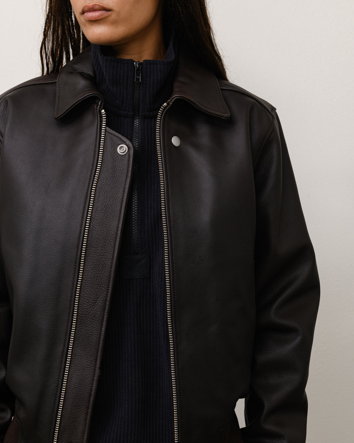 Fur Lined Flight Jacket Unisex Long Sleeve In Brown