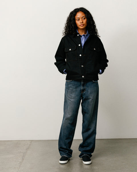 Stüssy Denim Trucker Jacket Oberbekleidung in der Farbe Raw Black Contrast Stitch