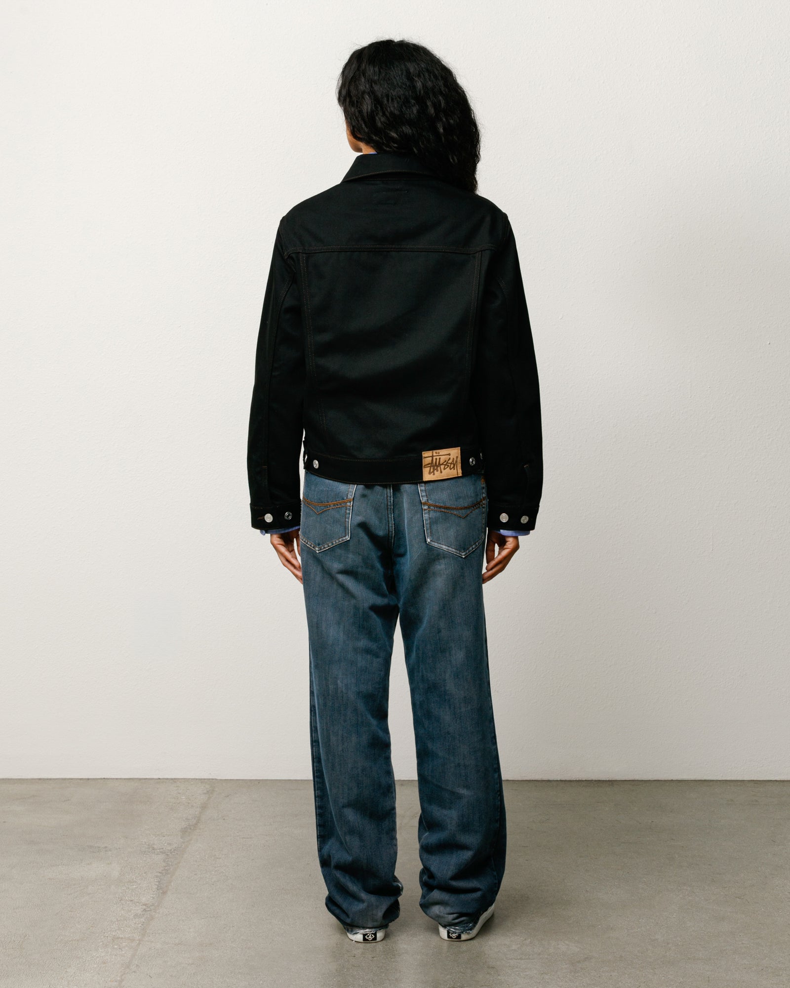 Trucker Denim Unisex Long Sleeve In Raw Black Contrast Stitch