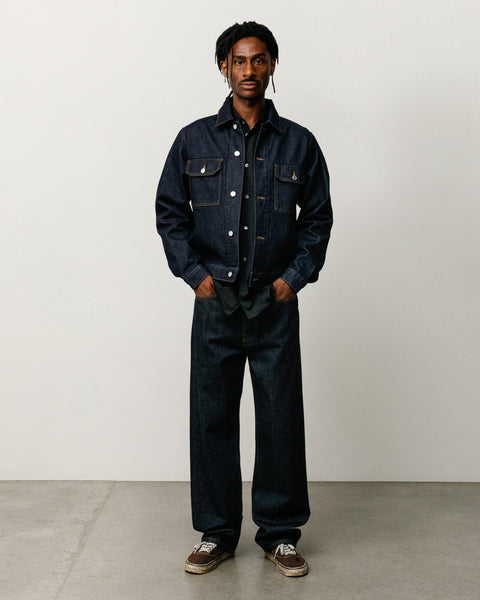 Veste trucker en denim en coloris Indigo rincé
