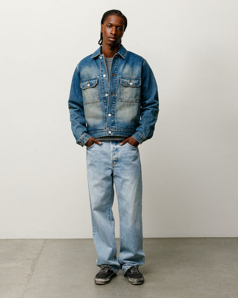 Veste trucker en denim Stüssy en indigo délavé foncé, unisexe