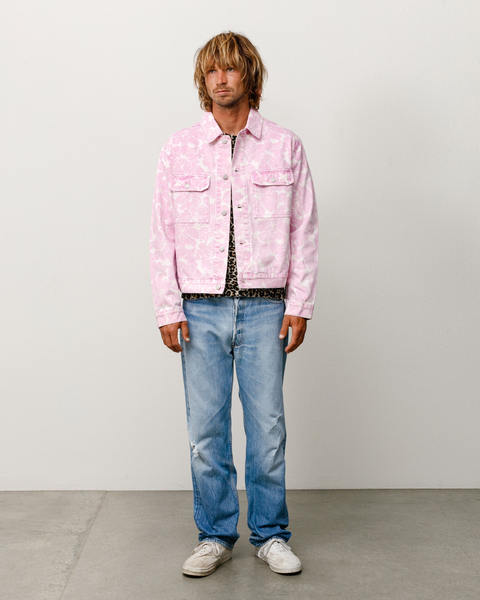Denim Trucker Jacket – Pink Hawaiian | Outerwear | Stüssy Europe