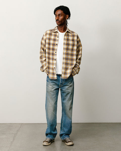 Jean en denim droit unisexe indigo délavé foncé, silhouette jambe décontractée
