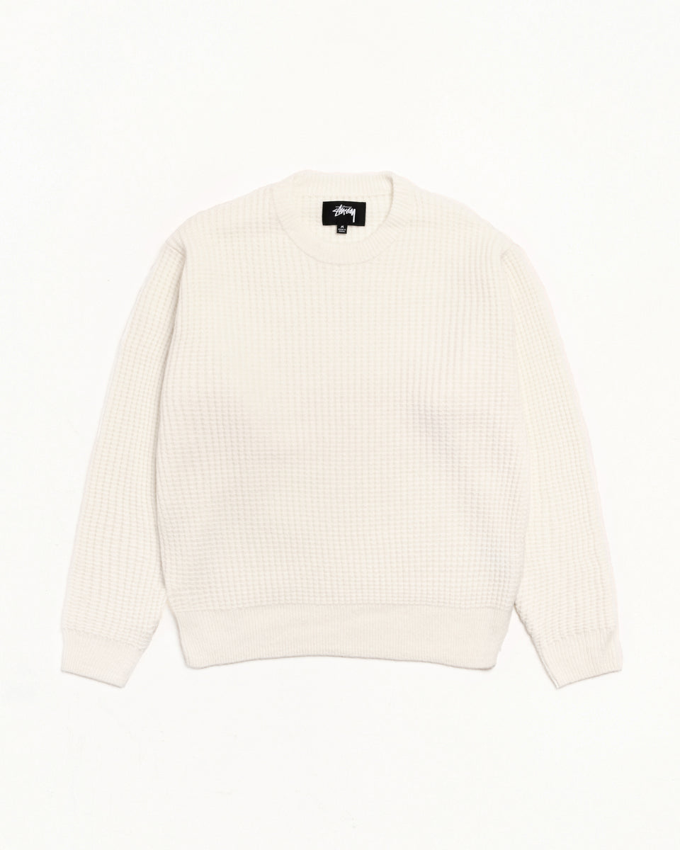 Waffle Cashmere Sweater Unisex Long Sleeve In Ivory