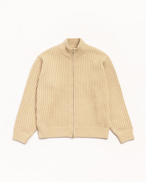 Military Patch Zip Sweater Mens Long Sleeve In Sand