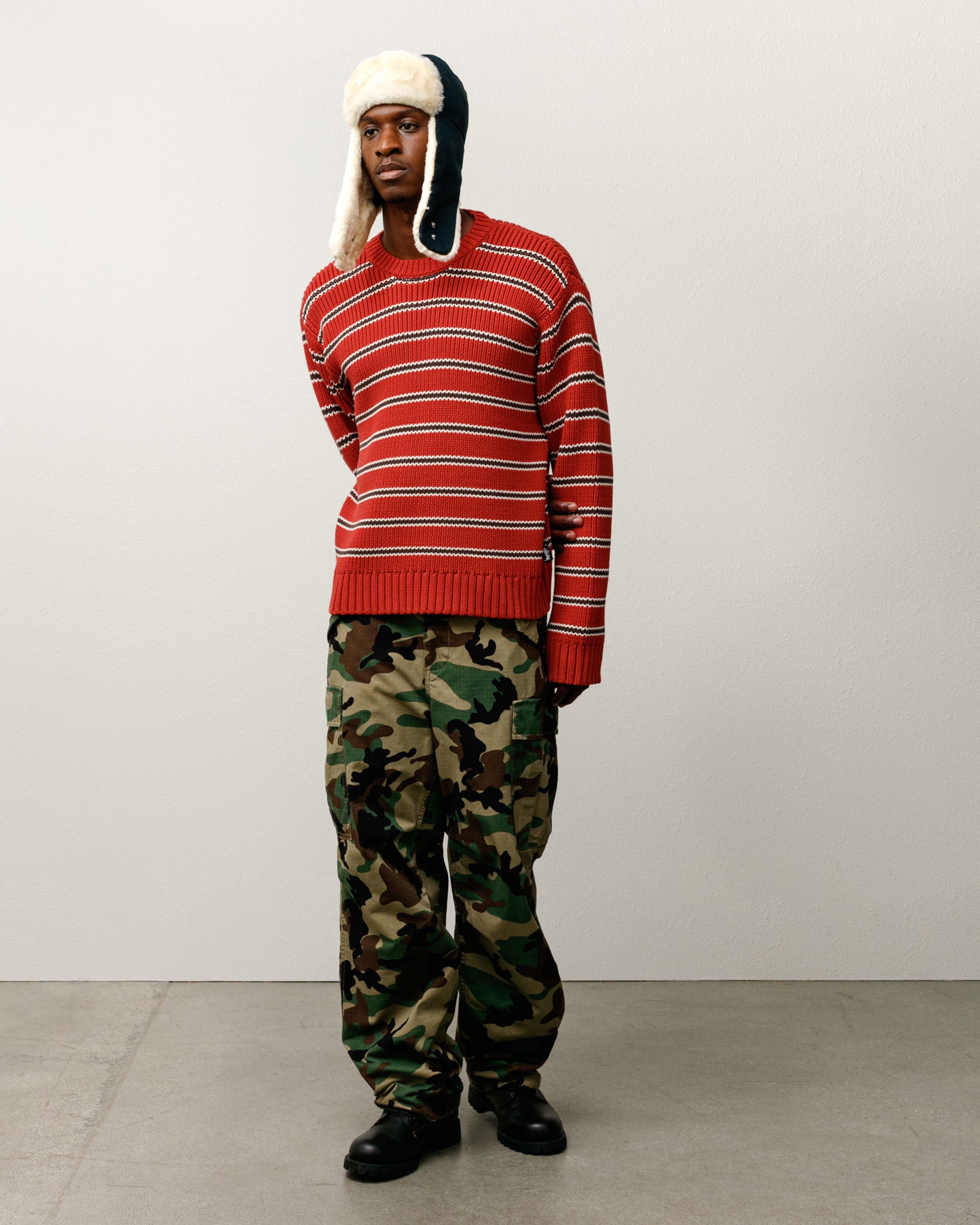 Stripe Crew Mens Long Sleeve In Brick