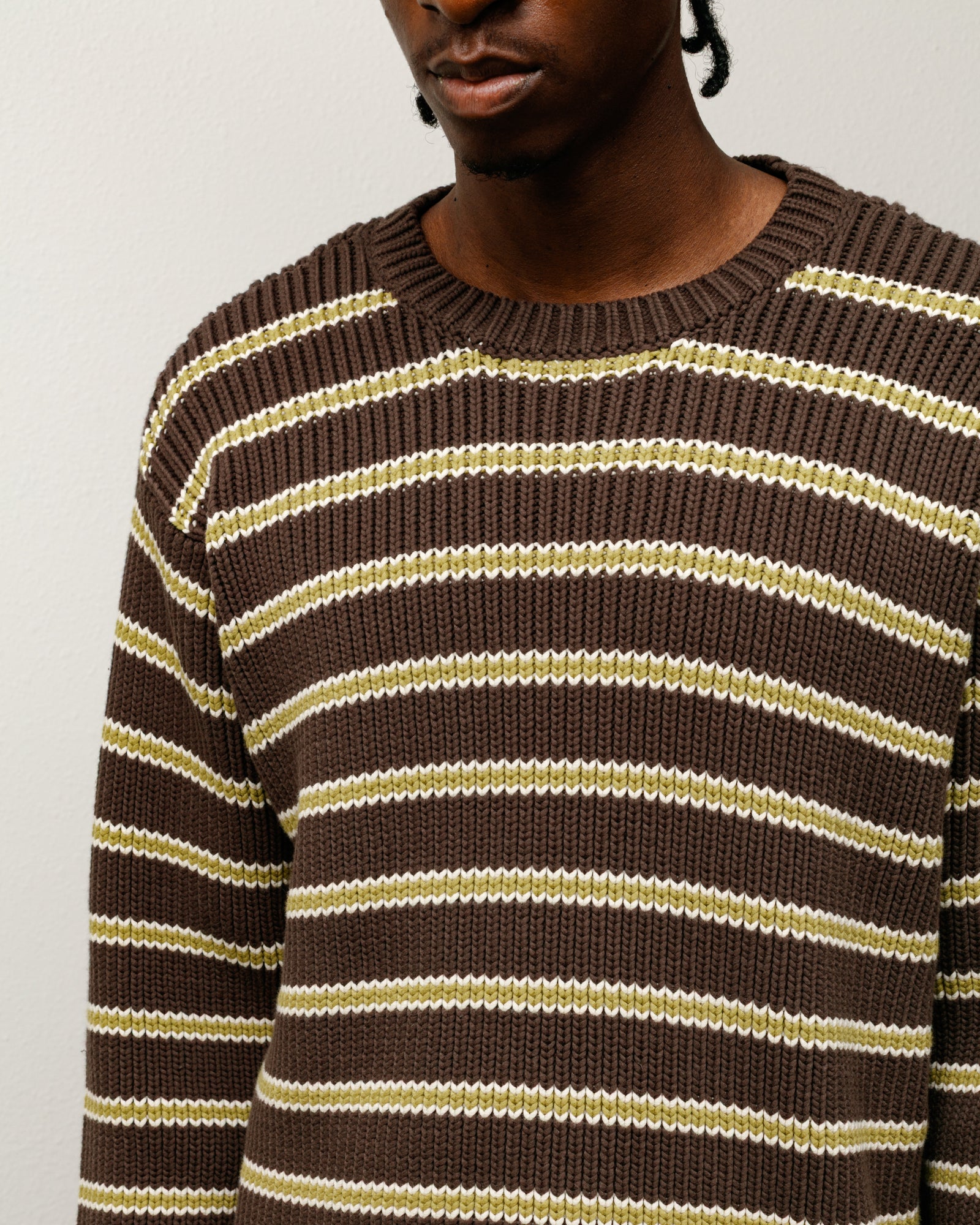 Stripe Crew Mens Long Sleeve In Forest