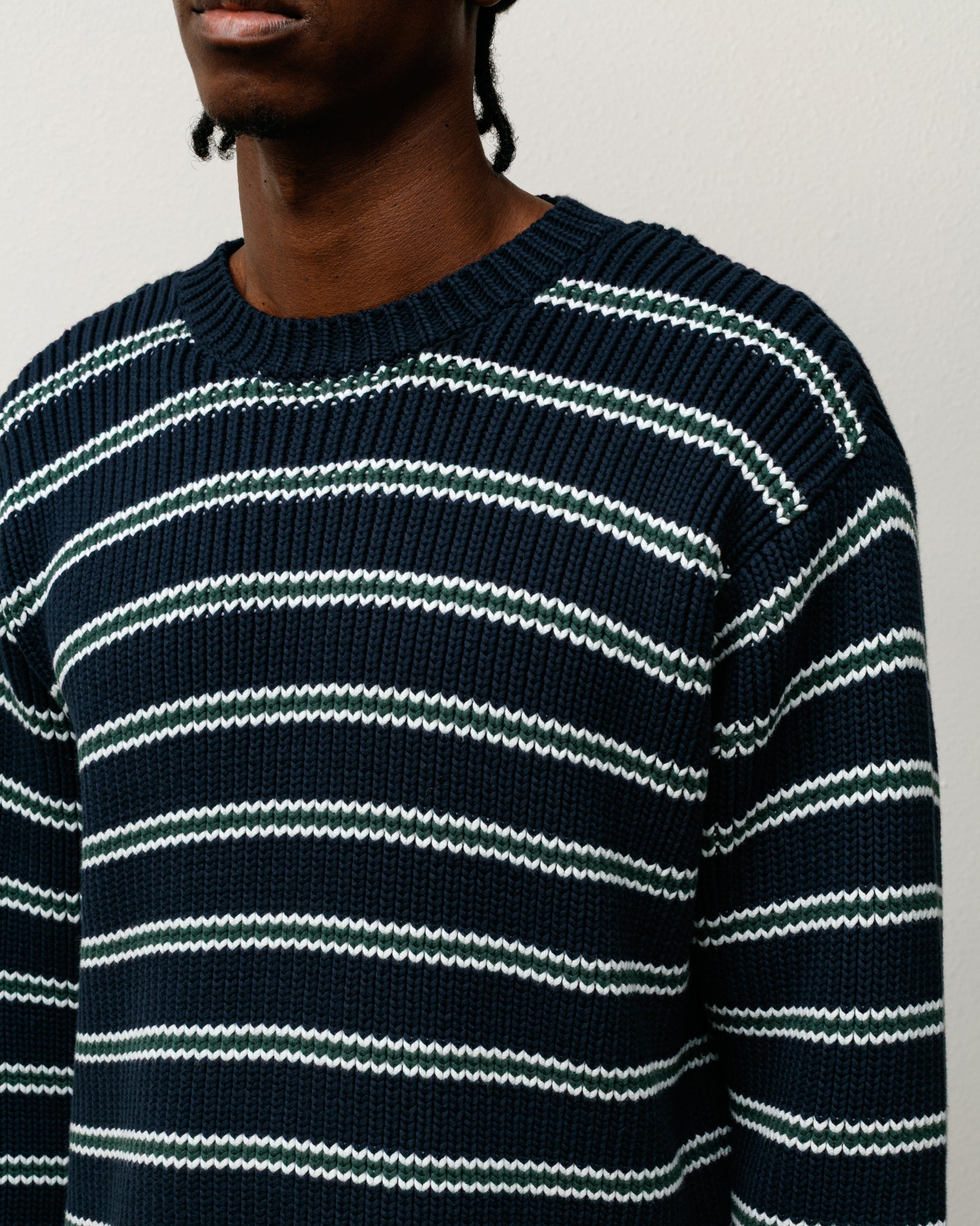 Stripe Crew Mens Long Sleeve In Ocean