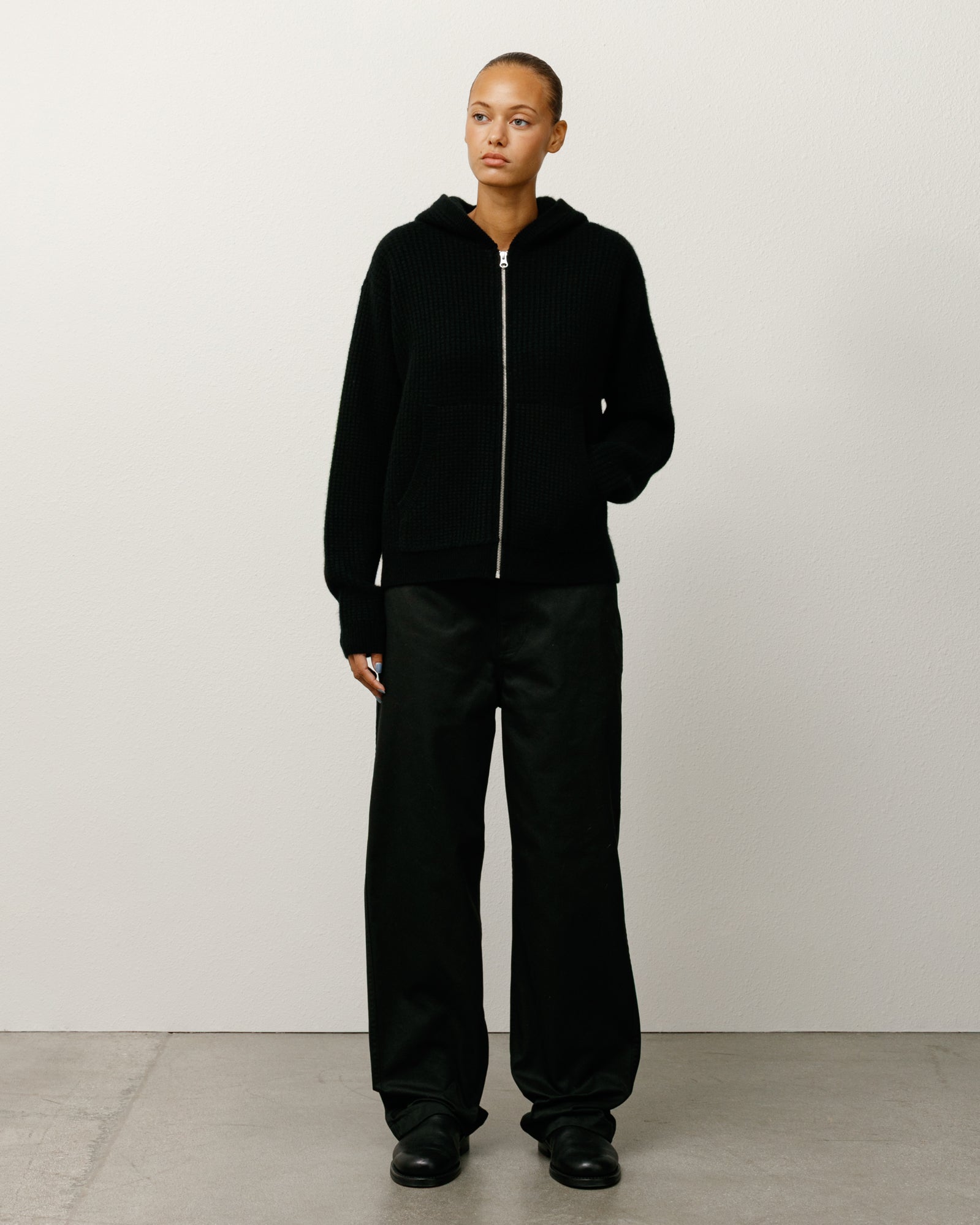 Waffle Cashmere Zip Hood Sweater - Black | Tops & Knits | Stüssy